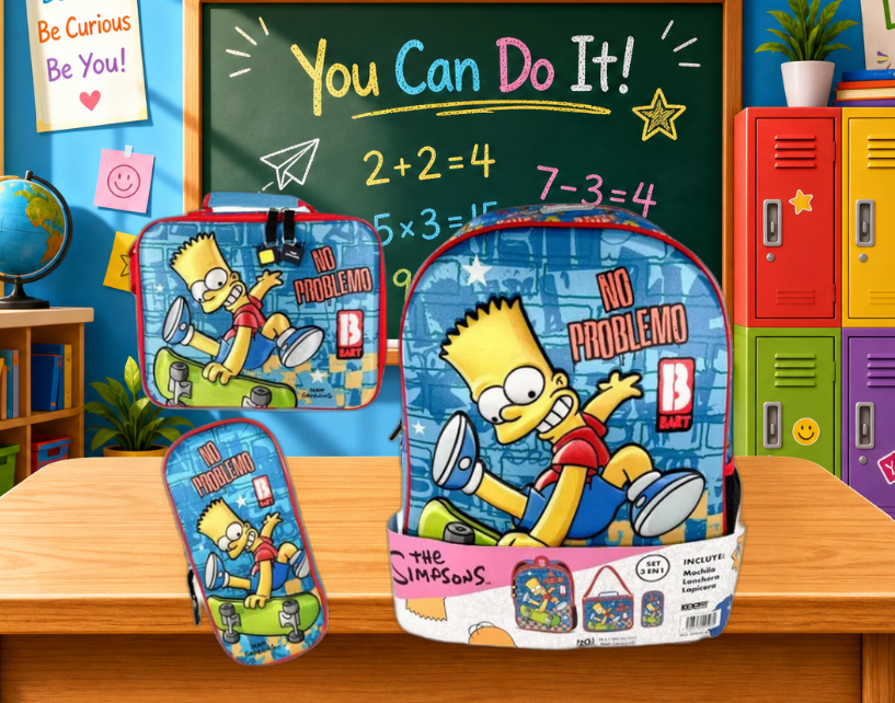 Mochila Primaria 3 Piezas Marca Yadatex Bart Simpson