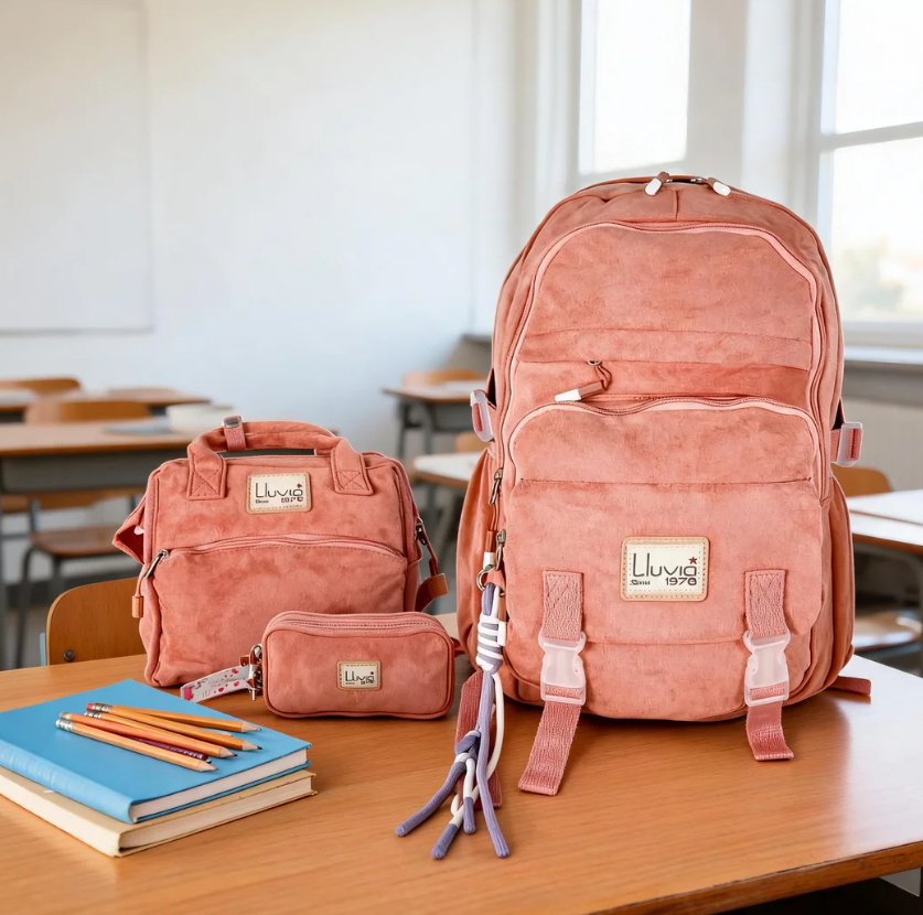 Paquete Mochila 3 Piezas Marca Lluvia Rosa Gamusa Primaria