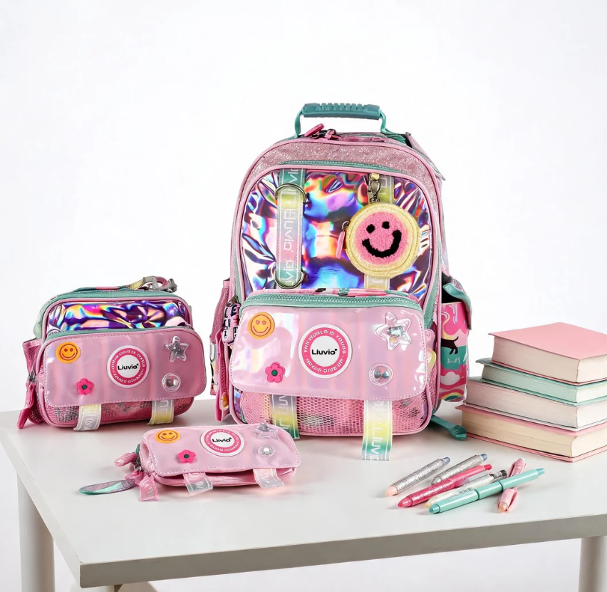 Paquete Mochila 3 Piezas Marca Lluvia Rosa Tornasol Primaria