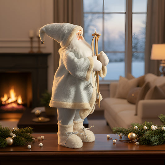 Santa Con Esquís Decorativo Navideño Grande Lluvia 80x40x15