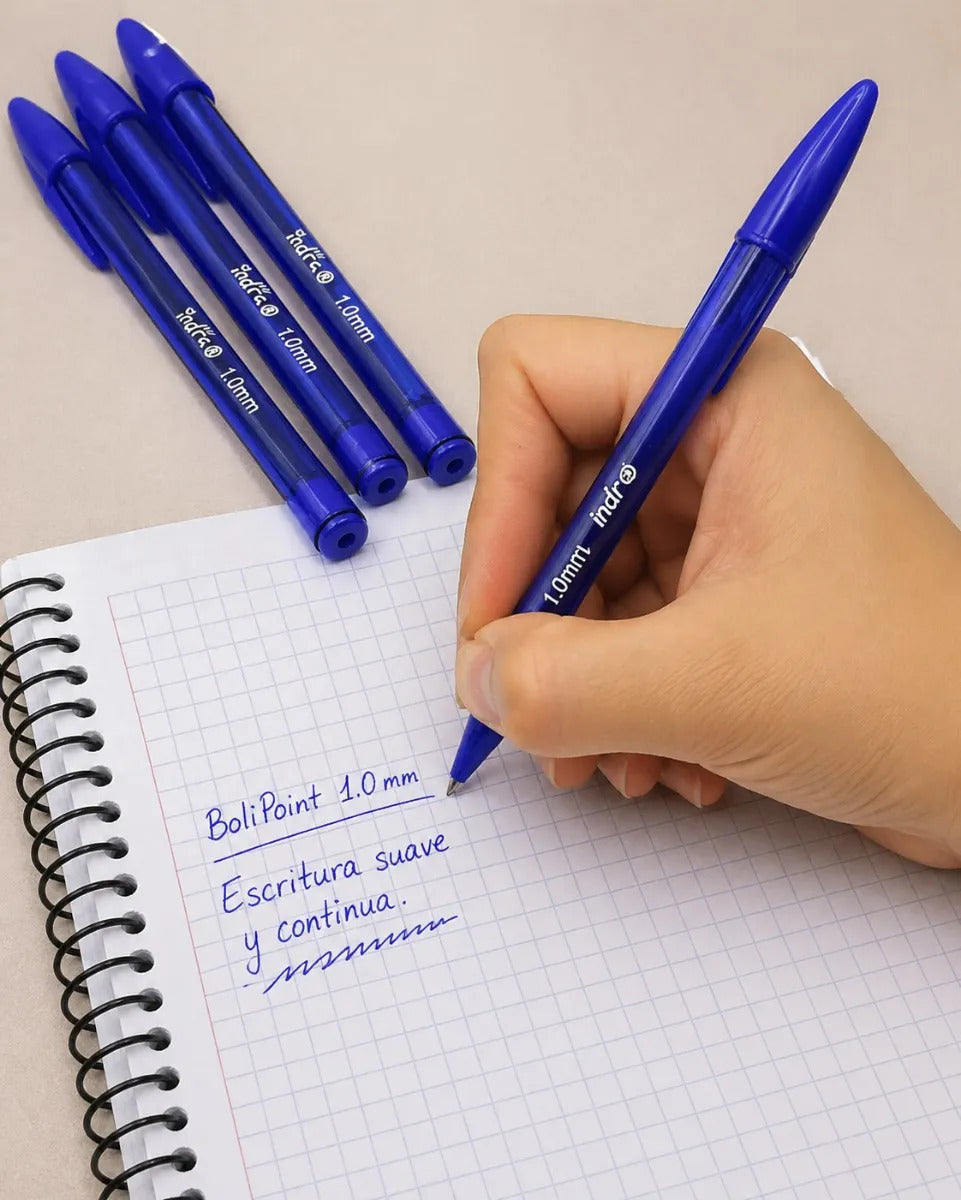 Plumas Indra Tinta Azul Punto Mediano 1.0 Mm 50 Piezas