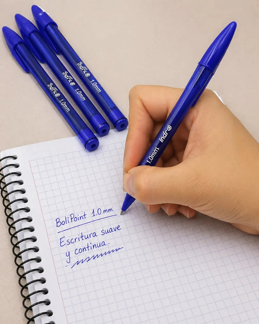 Plumas Indra Tinta Azul Punto Mediano 1.0 Mm 50 Piezas