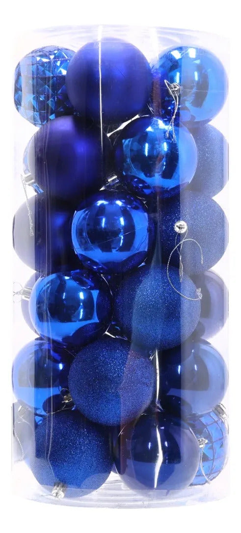 Set Esferas Navideñas Lluvia Azul Rey 30 Piezas 8 Cm