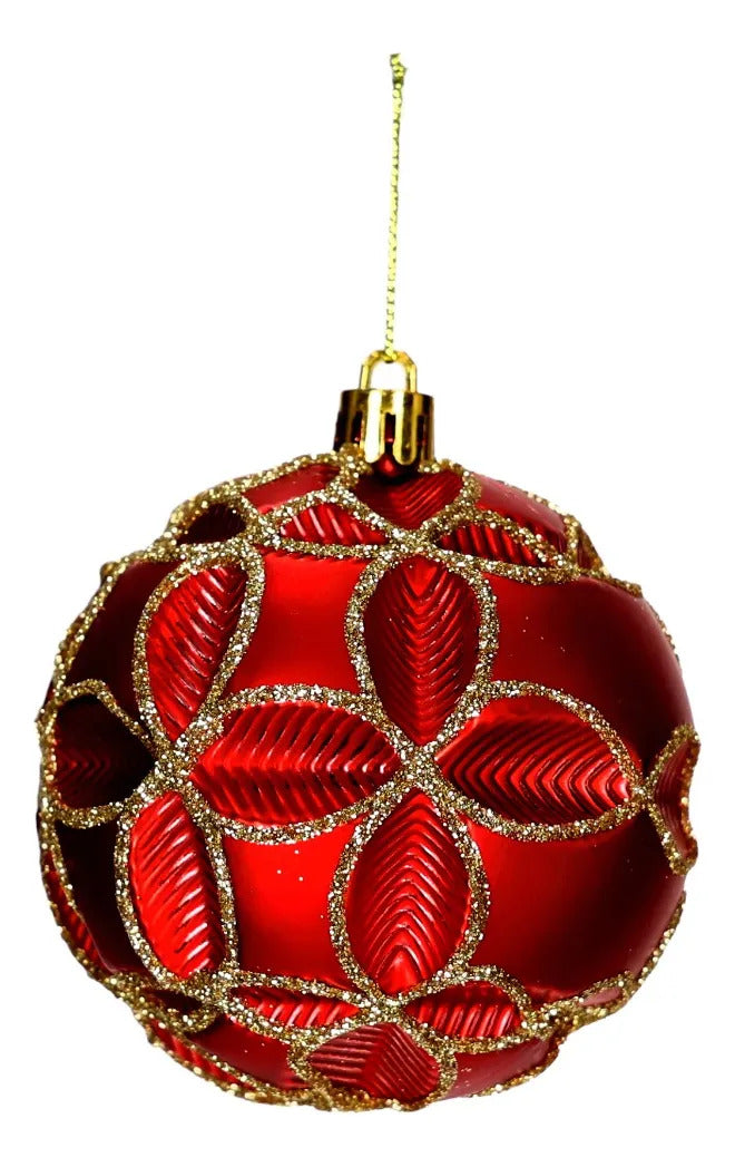 Set Esferas Navideñas lluvia Rojo Rubí Dorado 24 Piezas 8 Cm