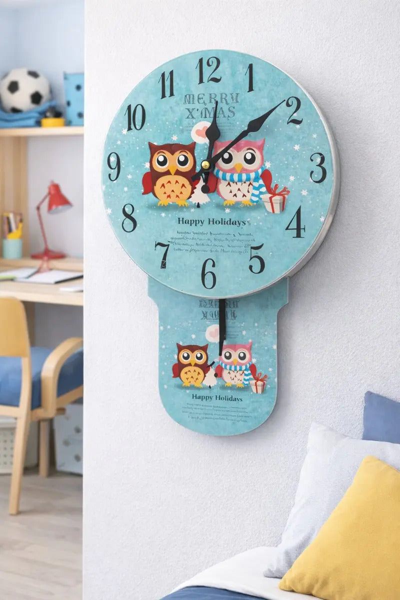 Reloj De Pared Lluvia Búhos Madera 35x3x23 Dos Colores