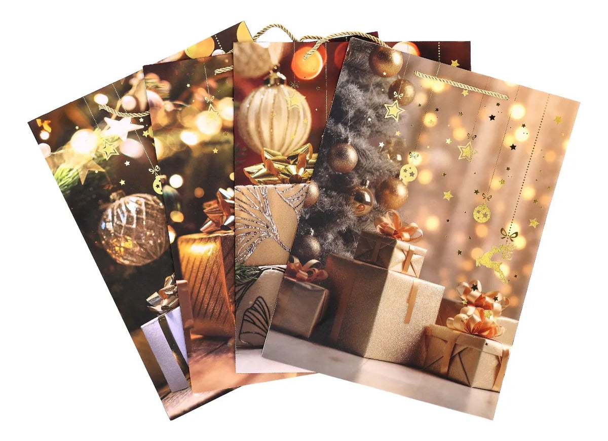 Bolsas de Regalo Navideñas Lluvia Luces Cálidas 12 Pzas