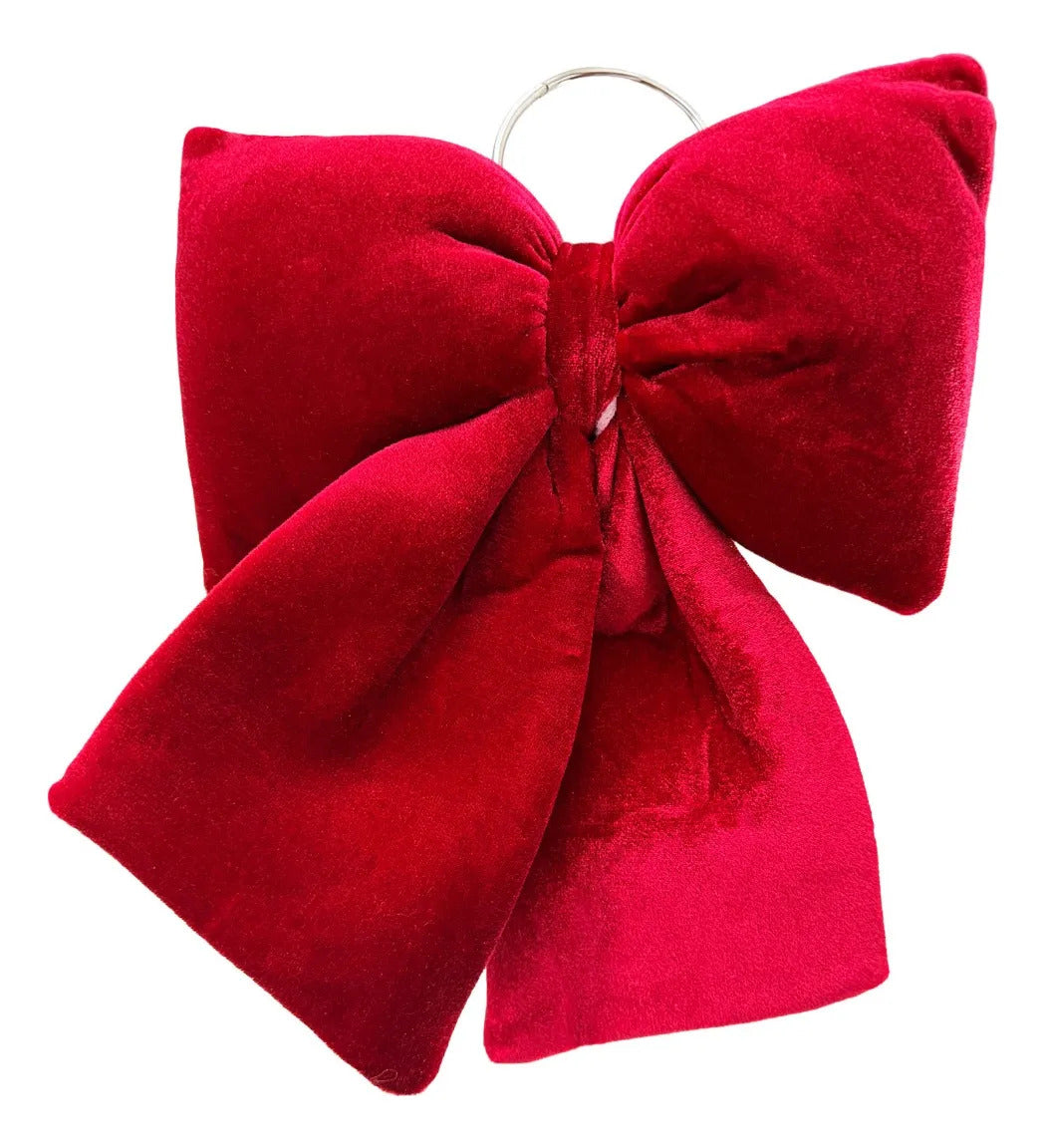 Moño Navideño Rojo Vino Con Aro Metálico Para Colgar 25 Cm