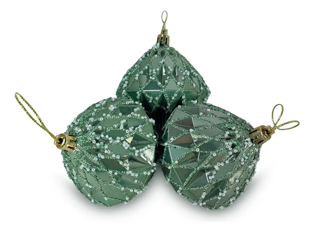 Esferas Navideñas Lluvia Light Diamante Verde 6 Piezas
