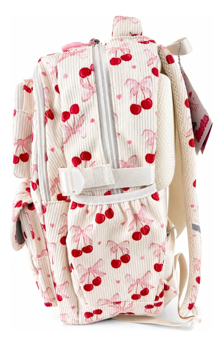 Mochila Juvenil Lluvia Grande Diseño Cherry Con Llavero