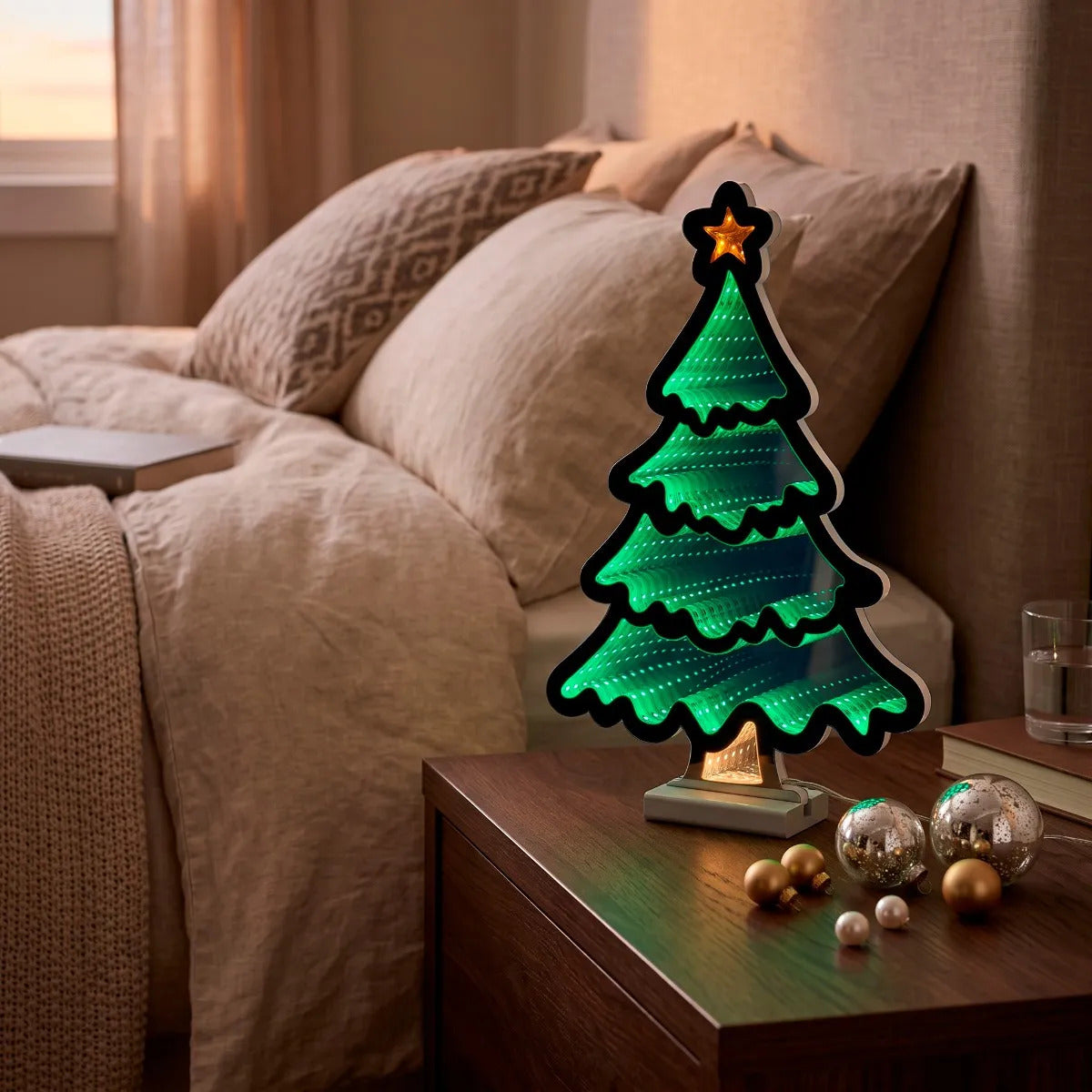Figura Navideña Lluvia Árbol Verde 132 Luces 45 cm