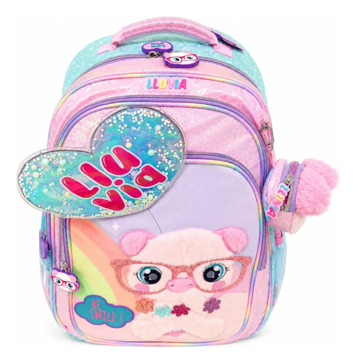 Mochila Lluvia Diseño Puerquito Con Monedero Felpa Glitter