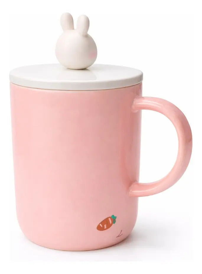 Taza Con Tapa Decorativa De Animales 380ml Marca Lluvia