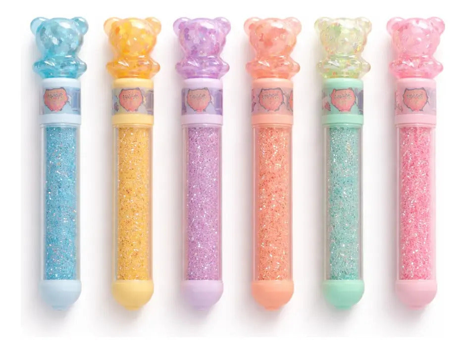 Marcatextos Diseño Osito Glitter Pastel Base Agua Lluvia