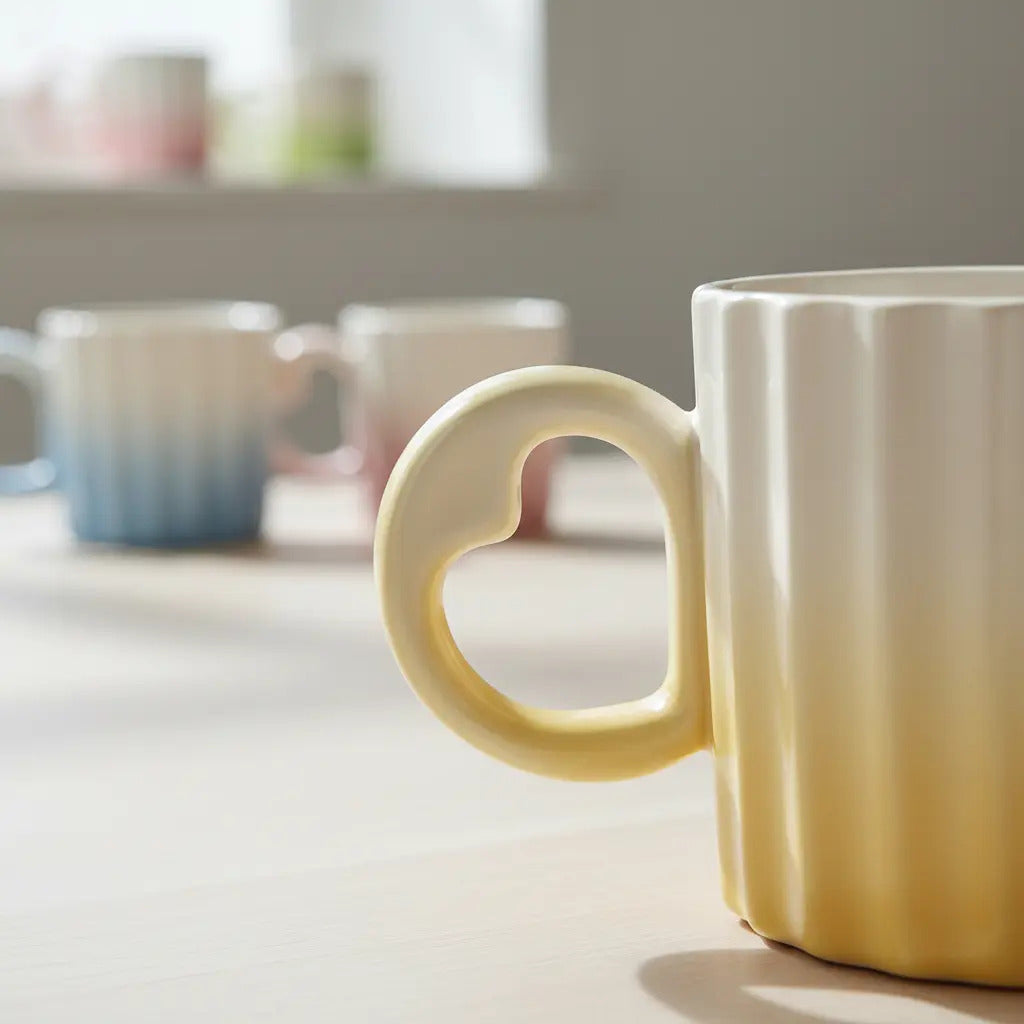 Taza Acanalada Degradado Pastel Con Aza De Corazon 350 Ml