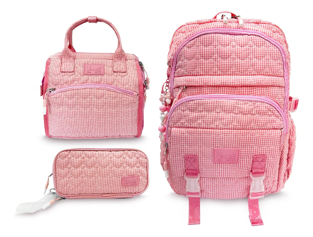 Set Escolar Lluvia Rosa con Diseño de Vichy