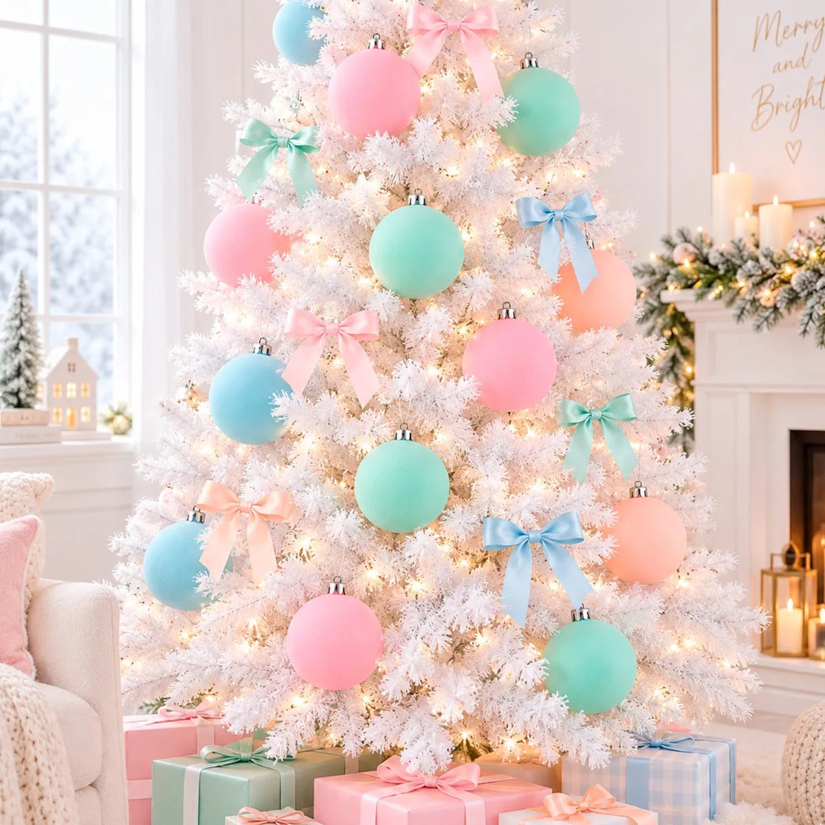 Esferas Navideñas Lluvia Light Pastel 4 Piezas 15 cm