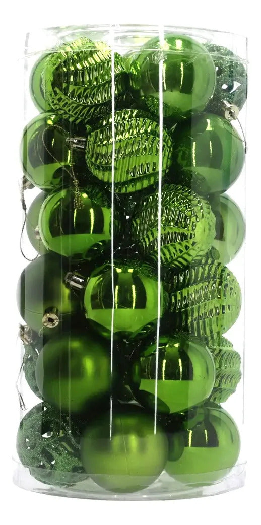 Set Esferas Lluvia Verde Manzana Navidad y Mucho Brillo 6 cm