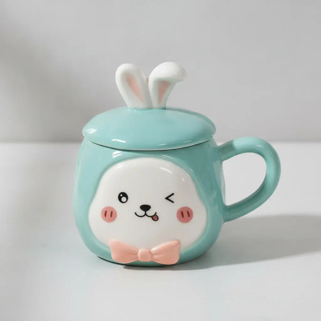 Taza Decorativa Conejo Pastel Con Orejas Y Moño 380 Ml