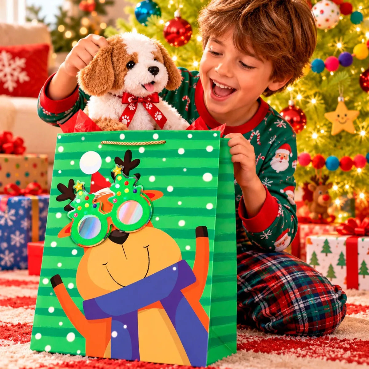 Bolsas de Regalo Navideñas Lluvia Lentes 3D 12 Pzas 42cm