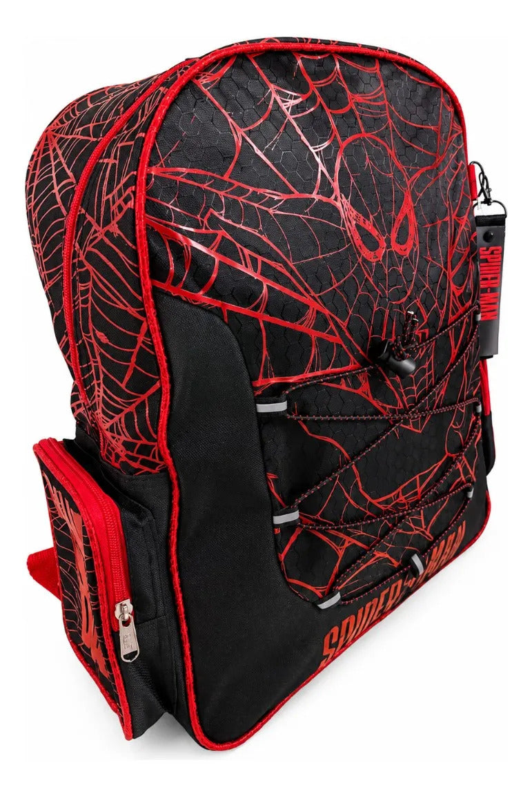 Mochila Ruz Spider Man Escolar Primaria Negro Con Llavero