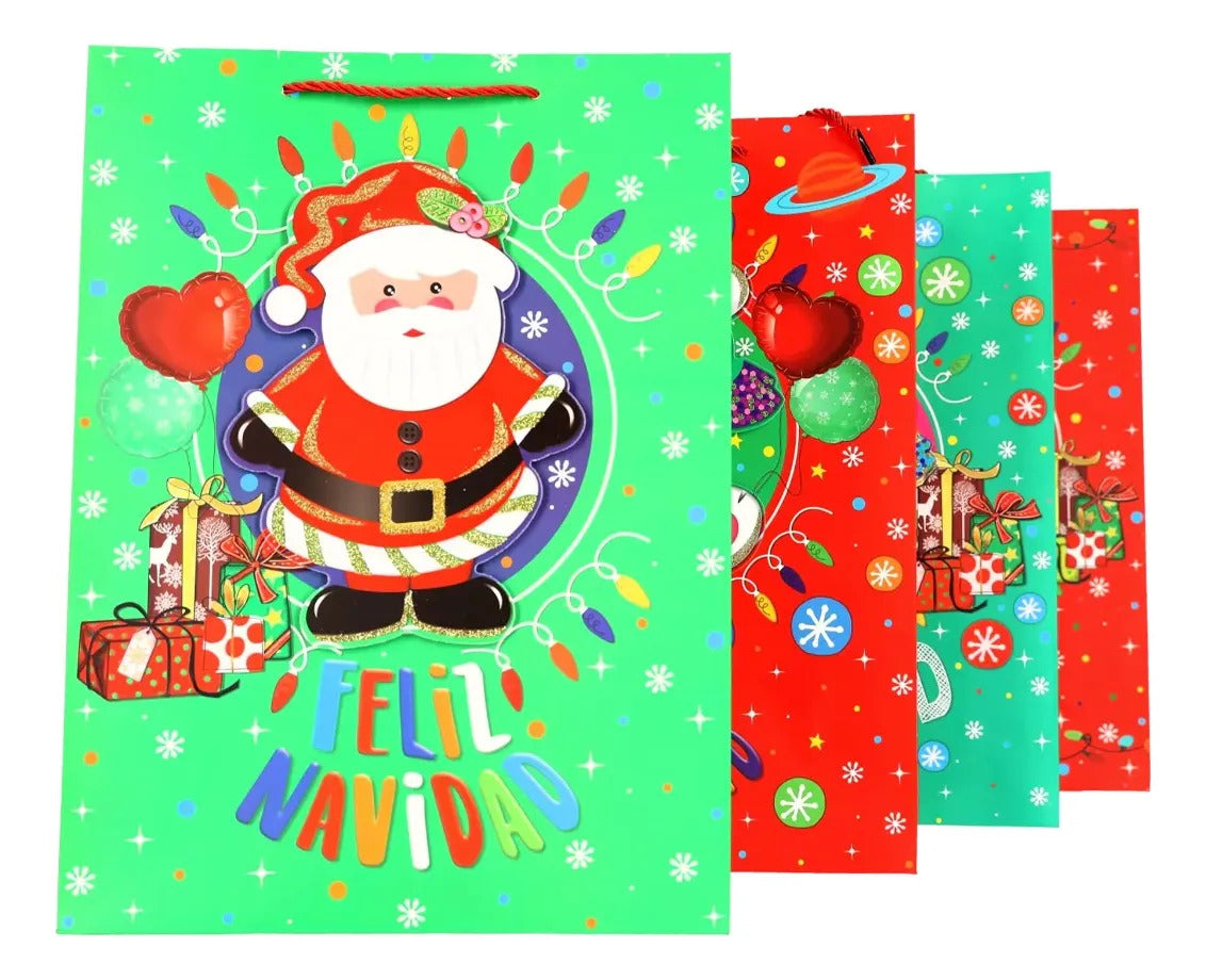 Bolsas de Regalo Navideñas Lluvia 3D Glitter Dorado 12 Pzas