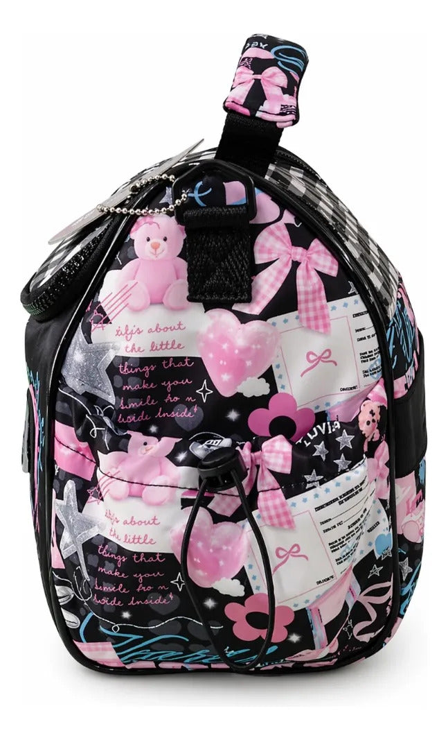 Lonchera Juvenil Lluvia Diseño Floral Negro Interactivo