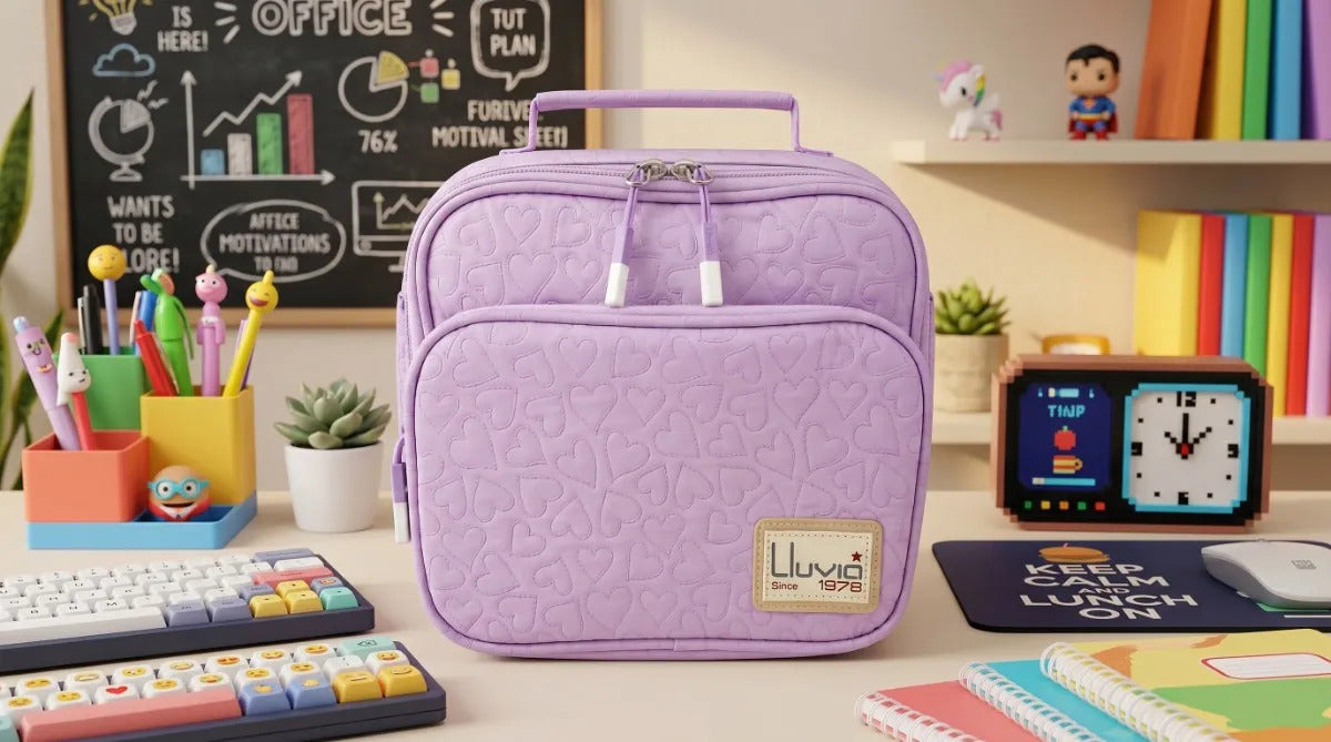 Lonchera Elegante Lluvia Con Corazones En Relieve Color Lila