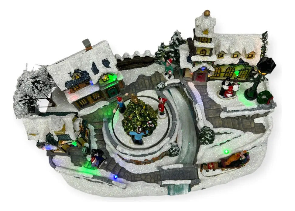 Villa Navideña Pueblo Con Figuras Con Luz Y Sonido