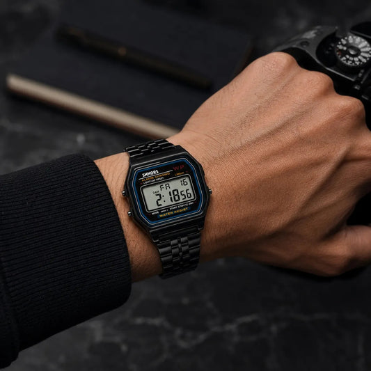 Reloj Digital Shhors Negro Alarma Cronómetro Luz Led