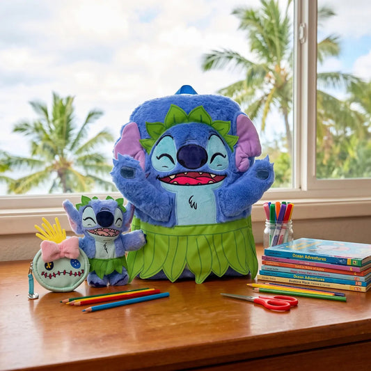 Set Escolar Yadatex Azul 2 Pzas Stitch Hawaiano