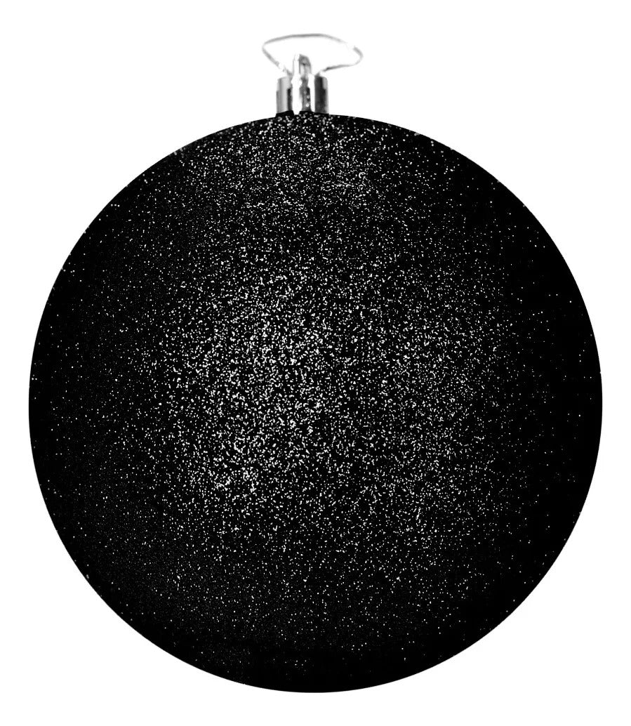 Set De Esferas Lluvia Negras 12 Cm Mate Brillante Y Glitter