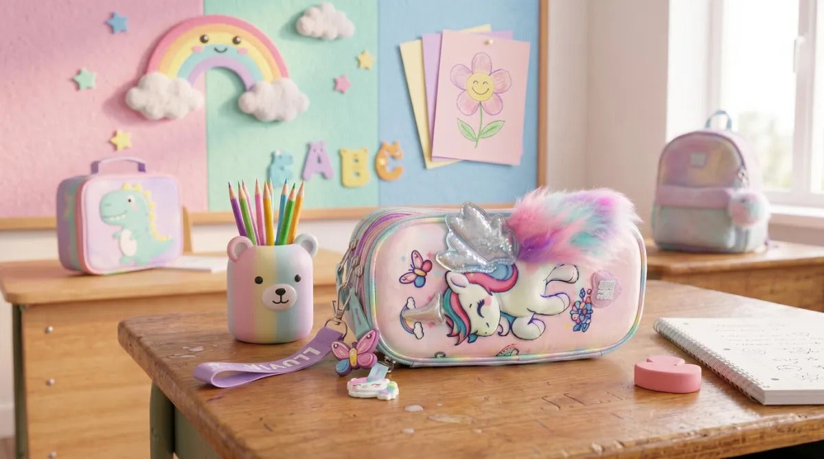 Lapicera Lluvia Unicornio 3d Con Luz Triple Compartimento