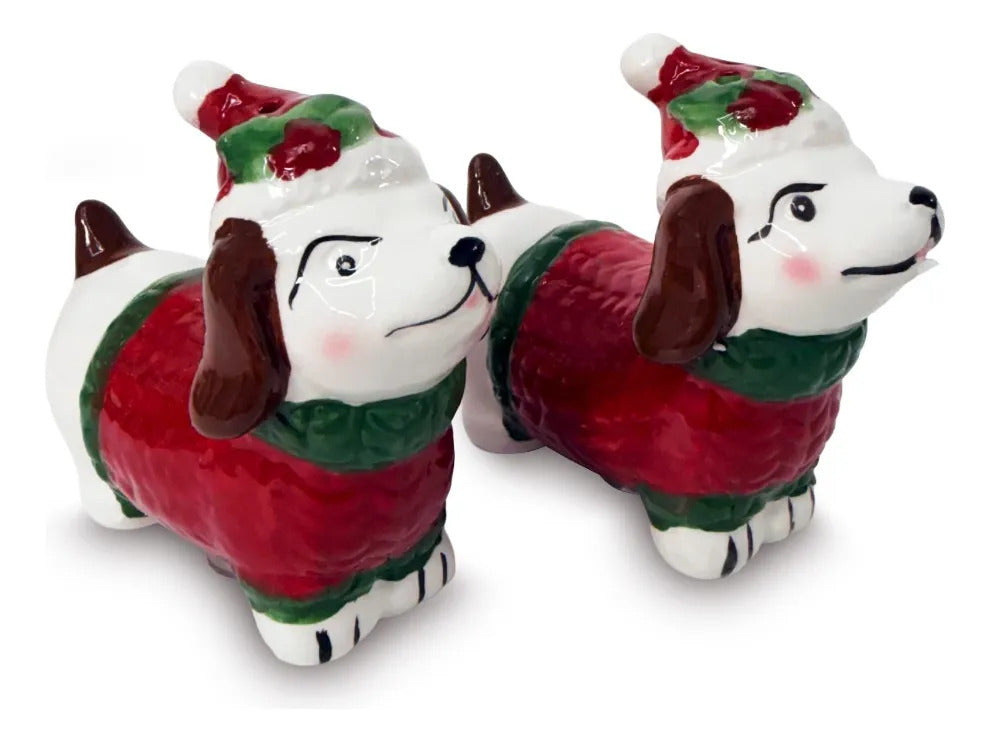 Set Perritos Navideños Lluvia Salero y Pimientero 8 cm