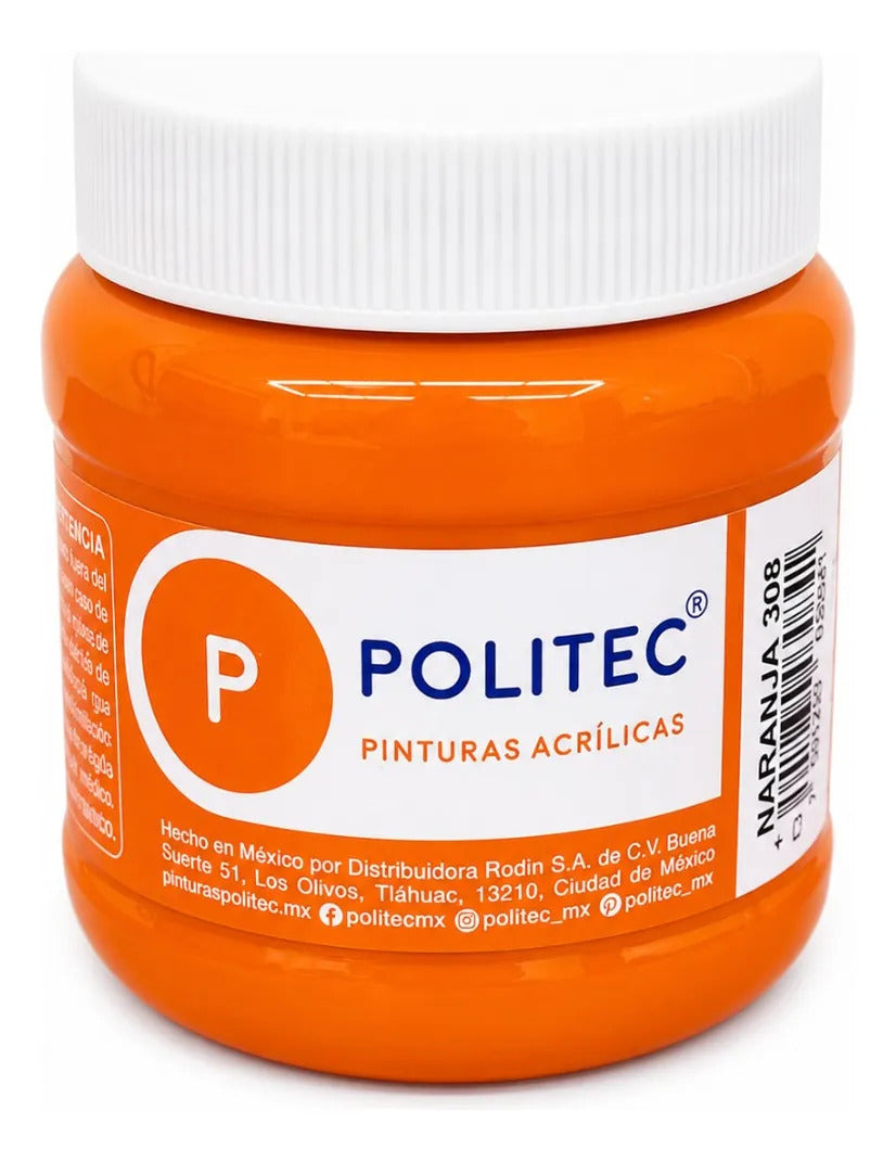 Pintura Politec Naranja 250 Ml Uso Escolar Y Artístico