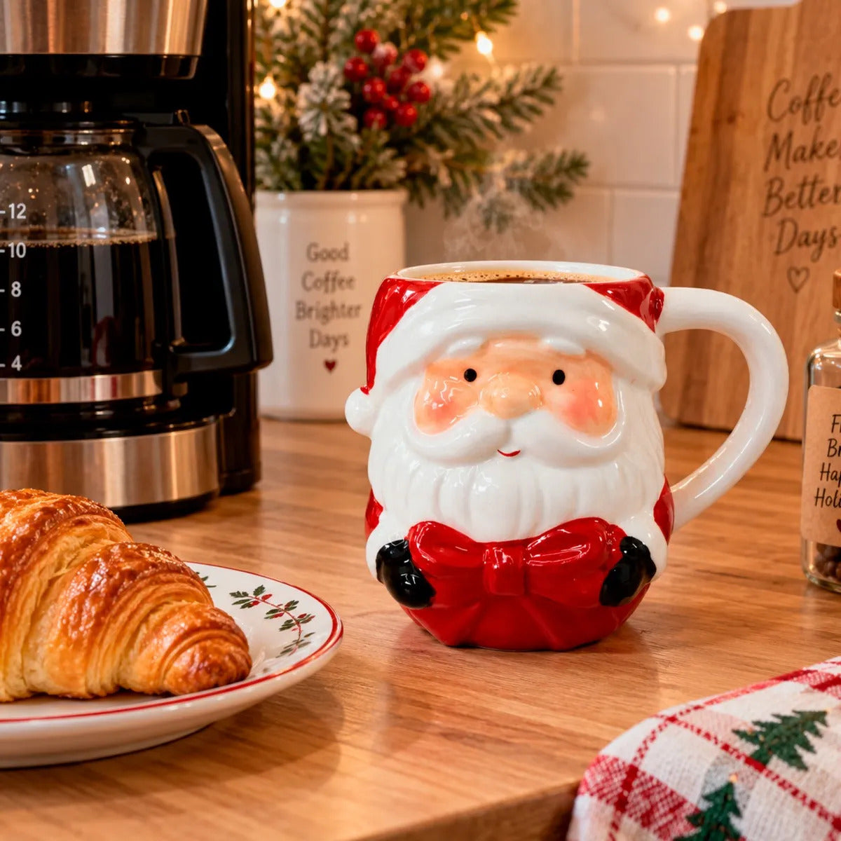 Taza Navideña Lluvia Lights Santa Claus con Moño 400 ml