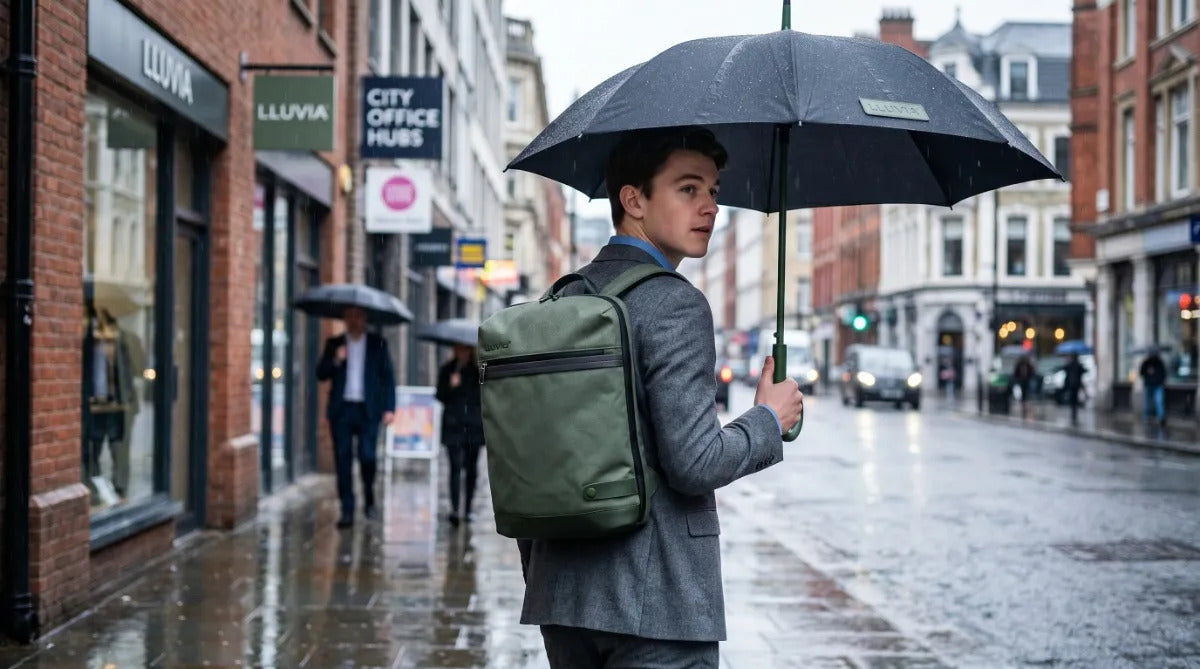 Mochila Juvenil Lluvia Verde Olivo Elegante Y Resistente Discreta