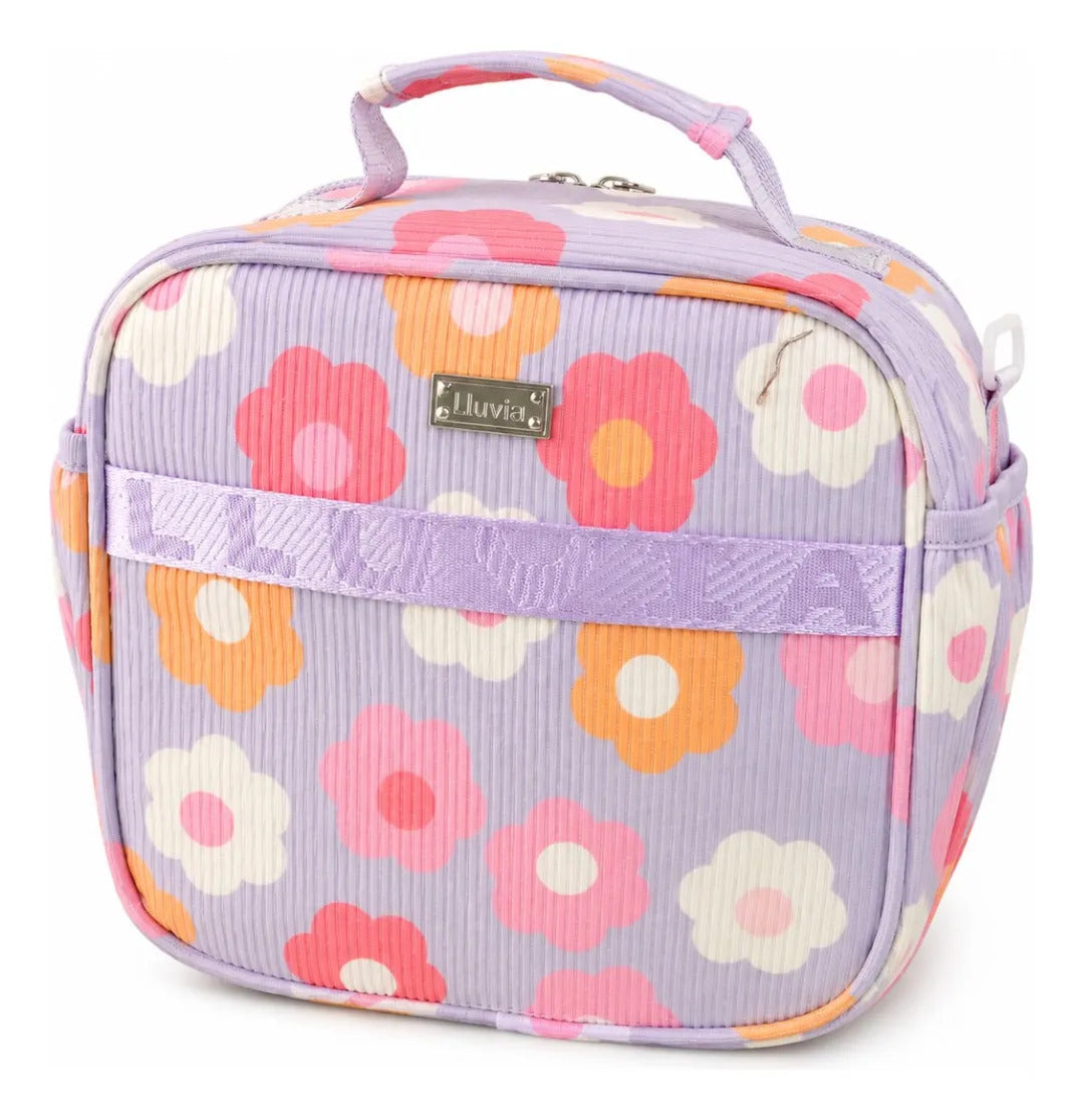 Lonchera Lluvia Floral Lila Pastel Con Flores Multicolor