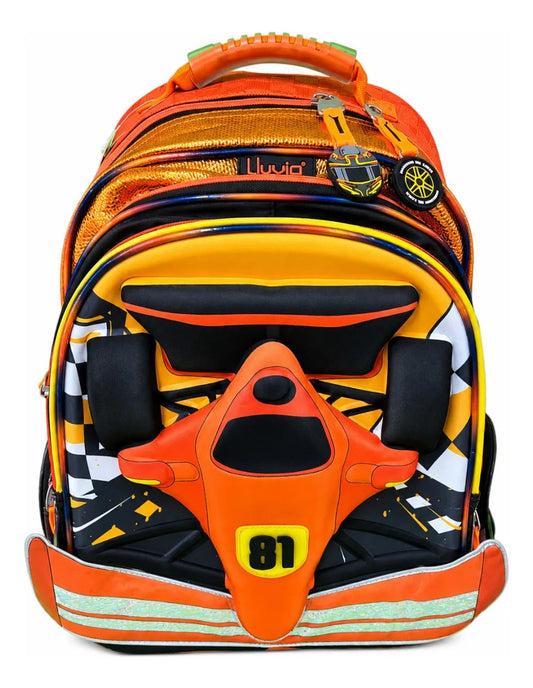 Mochila Escolar Lluvia Naranja Racing Con Organización