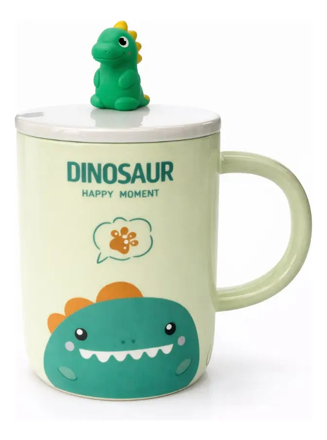 Taza Con Tapa Decorativa De Animales 380ml Marca Lluvia