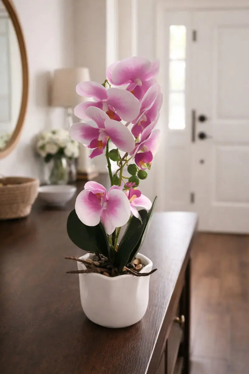 Orquídea Phalaenopsis Artificial En Maceta 3 Colores 42 Cm