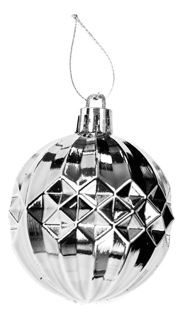 Set Esferas Navideñas Lluvia 30 Piezas Plata Relieve 6 Cm