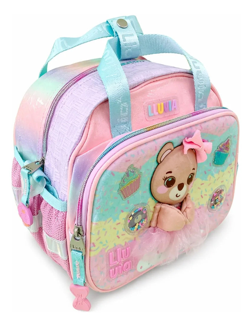 Set Mochila Primaria Lluvia Osita Pastel Tres Piezas