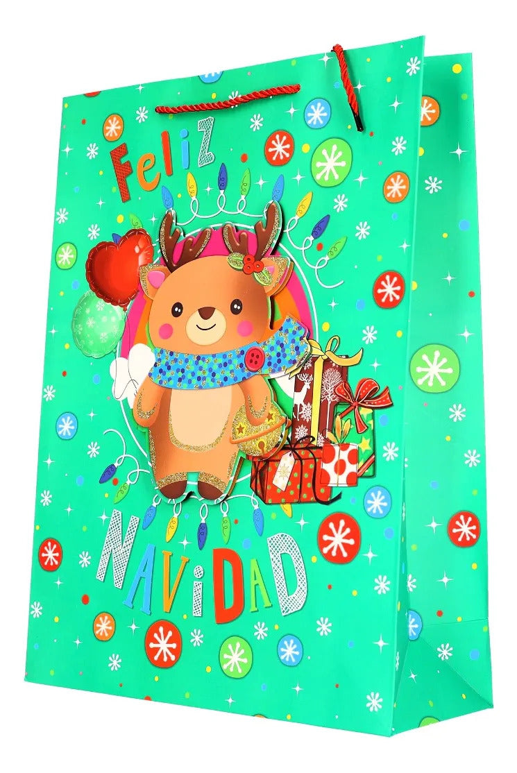 Bolsas de Regalo Navideñas Lluvia 3D Glitter Dorado 12 Pzas
