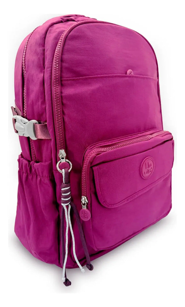 Mochila Juvenil Lluvia Magenta Resistente Y Espaciosa