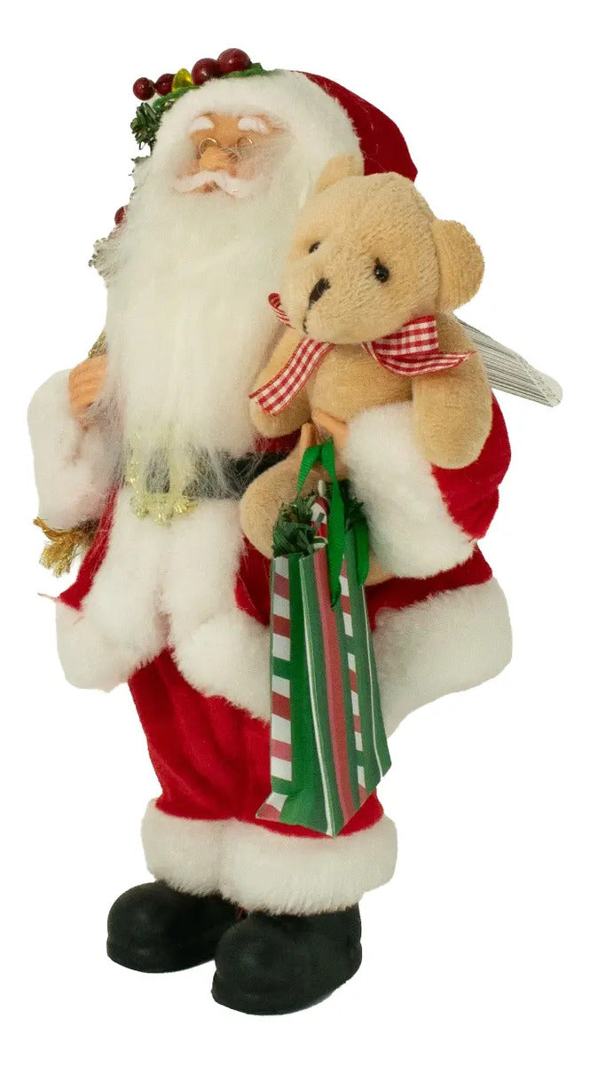 Santa Tradicional De Pie Con Oso De Peluche Y Pino 60x30x20