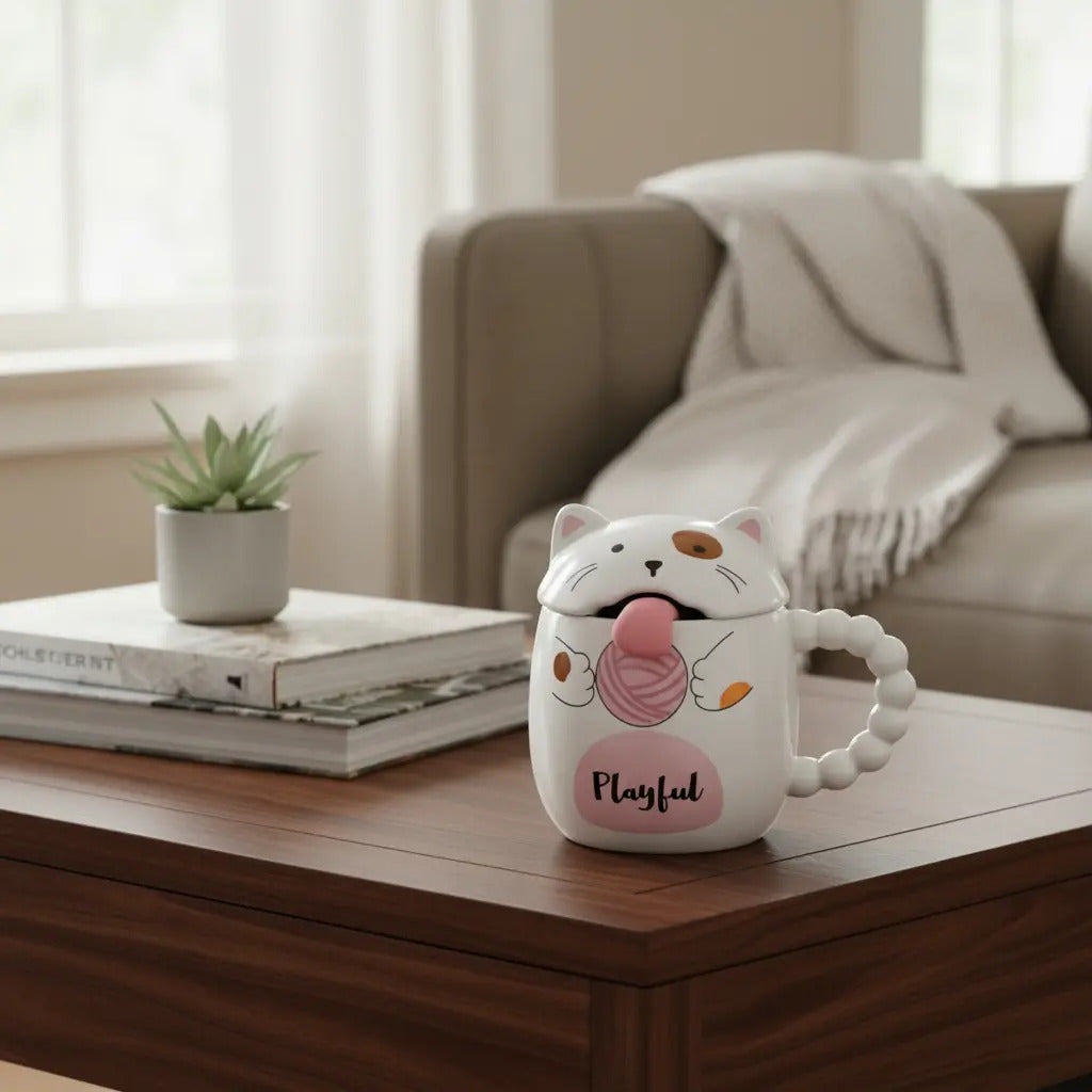 Taza Kawaii Gato Con Lengua Naughty Happy Playful 380 Ml