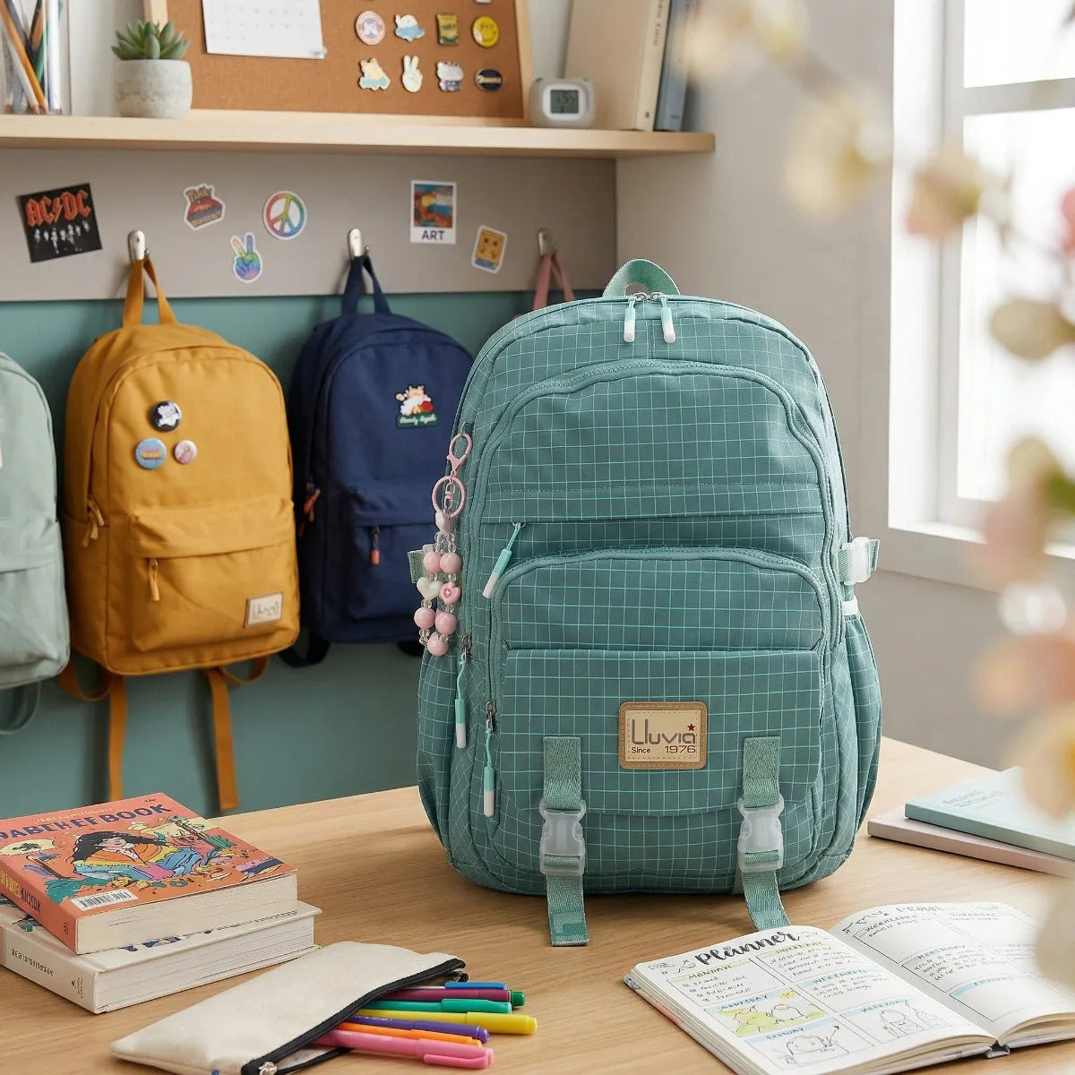 Mochila Juvenil Marca Lluvia Verde Menta Con Estilo Fresco