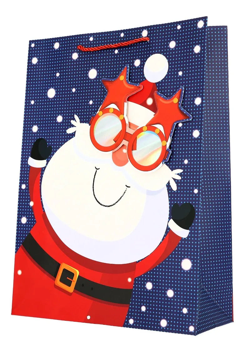 Bolsas de Regalo Navideñas Lluvia Lentes 3D 12 Pzas 42cm