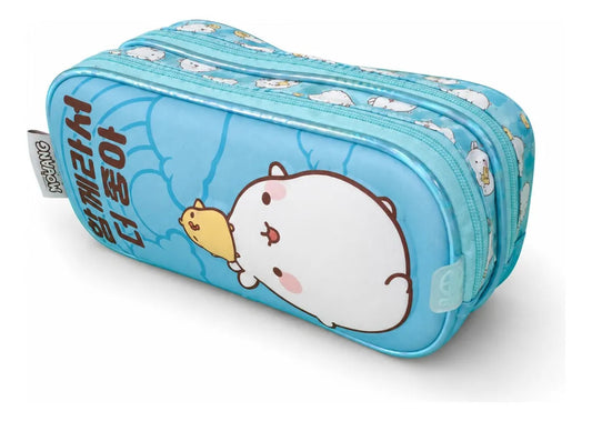 Lapicera Escolar Molang Y Piu Piu Azul Doble Compartimiento