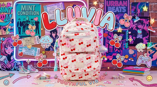 Mochila Juvenil Lluvia Grande Diseño Cherry Con Llavero